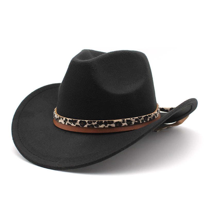 Leopard Belt Men Women's Autumn Winter Woolen Fedora Outdoor Knights Western Cowboy Felt Cap Hat