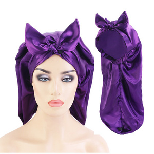 Wholesale Long Shower Cap Hair Adjustable Bonnet Solid Shower Bather Cap Waterproof Satin Long Braid Shower Caps For Women