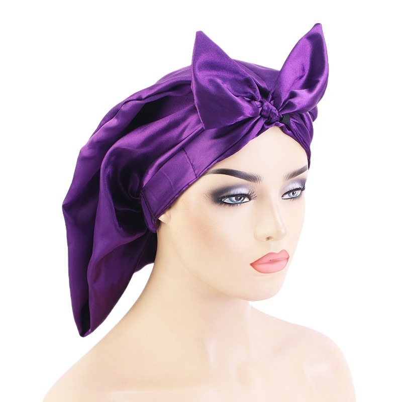 Wholesale Long Shower Cap Hair Adjustable Bonnet Solid Shower Bather Cap Waterproof Satin Long Braid Shower Caps For Women