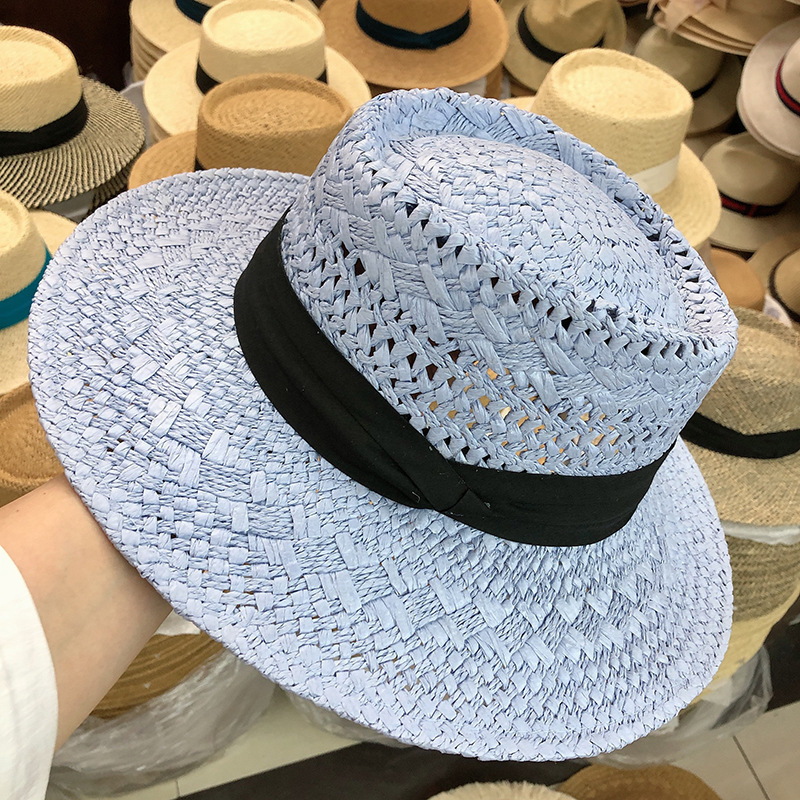 French Style Ins Vacation Flat Large Brim Sunshade Hat Hand-Woven Beach Straw Paper Hats For Women Lady