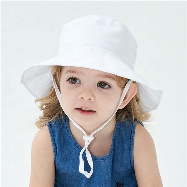 Wholesale Kids UV protection Summer Bucket Hat Baby Travel Plain Printed Custom Bucket Beach Sun Fisherman Hat with string