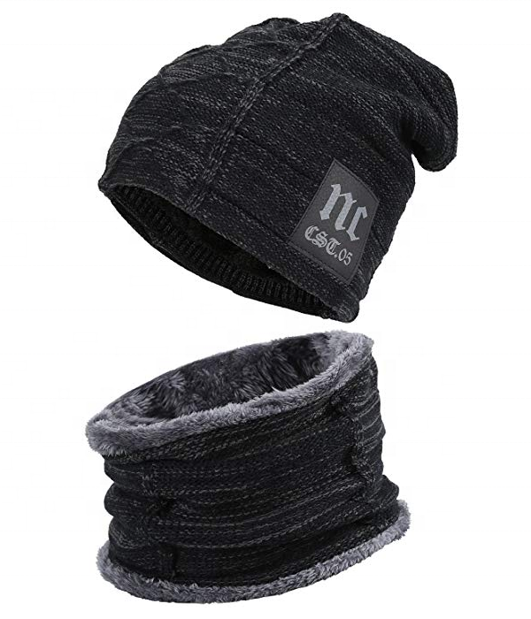 Mens NC Knitted Winter Hat and Scarf Beanie Casual Neck Warmer Knit Men's Winter Hats Caps