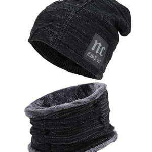 Mens NC Knitted Winter Hat and Scarf Beanie Casual Neck Warmer Knit Men's Winter Hats Caps