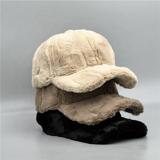 2023 Women furry baseball caps winter thick rabbit fur feeling warm fashion style plush baseball cap and hat