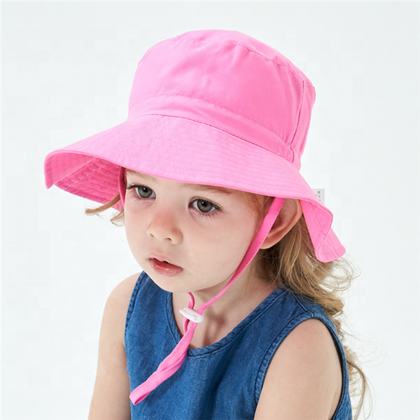 Wholesale Kids UV protection Summer Bucket Hat Baby Travel Plain Printed Custom Bucket Beach Sun Fisherman Hat with string