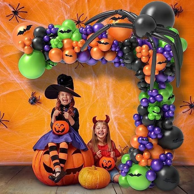 Kits 3d Spider Bat Balloons Purple Green Latex Halloween Themed Latex Foil Balloon Party Inflatable Decoration