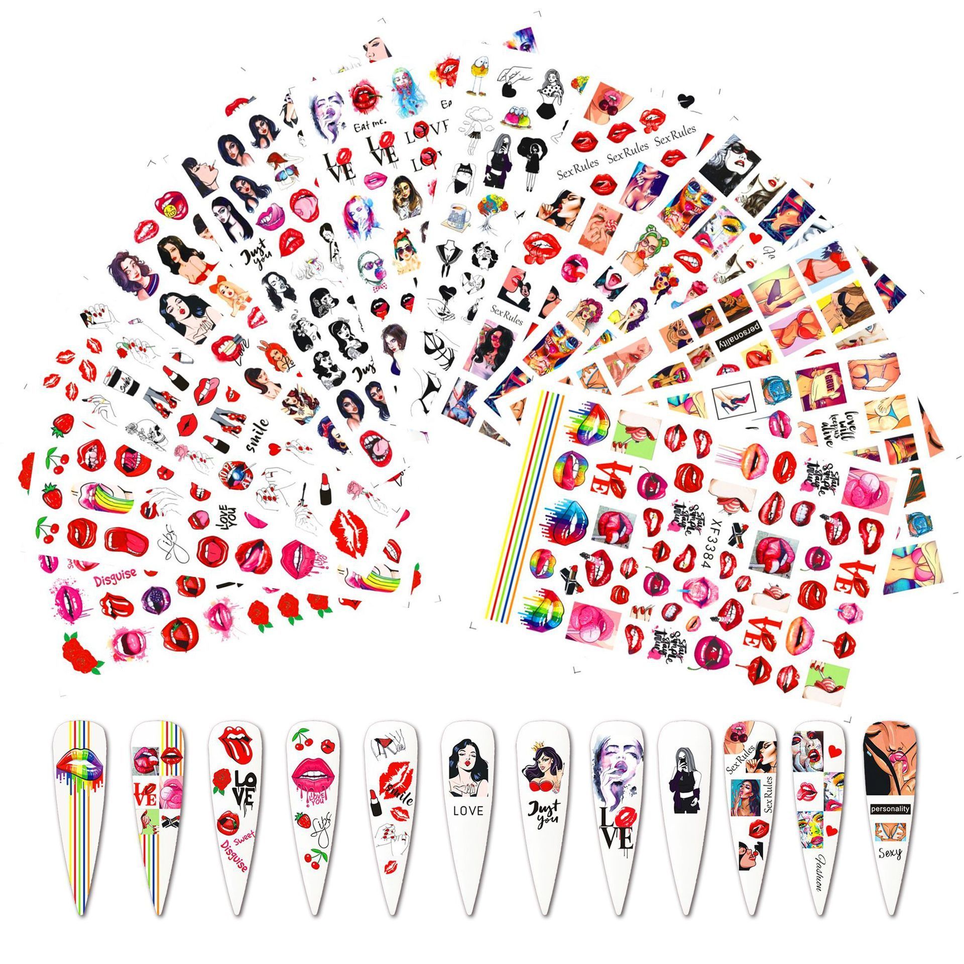 valentine's day nail art stickers toe nails stickers cartoon bear hear lips design self-adhesive sticker nail art