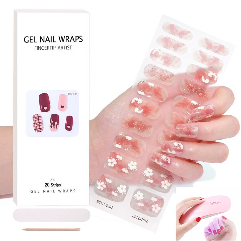 hot sales UV LED Lamp 20 strips custom semi cured gel nail wraps art sticker uv semi cured gel nail wraps