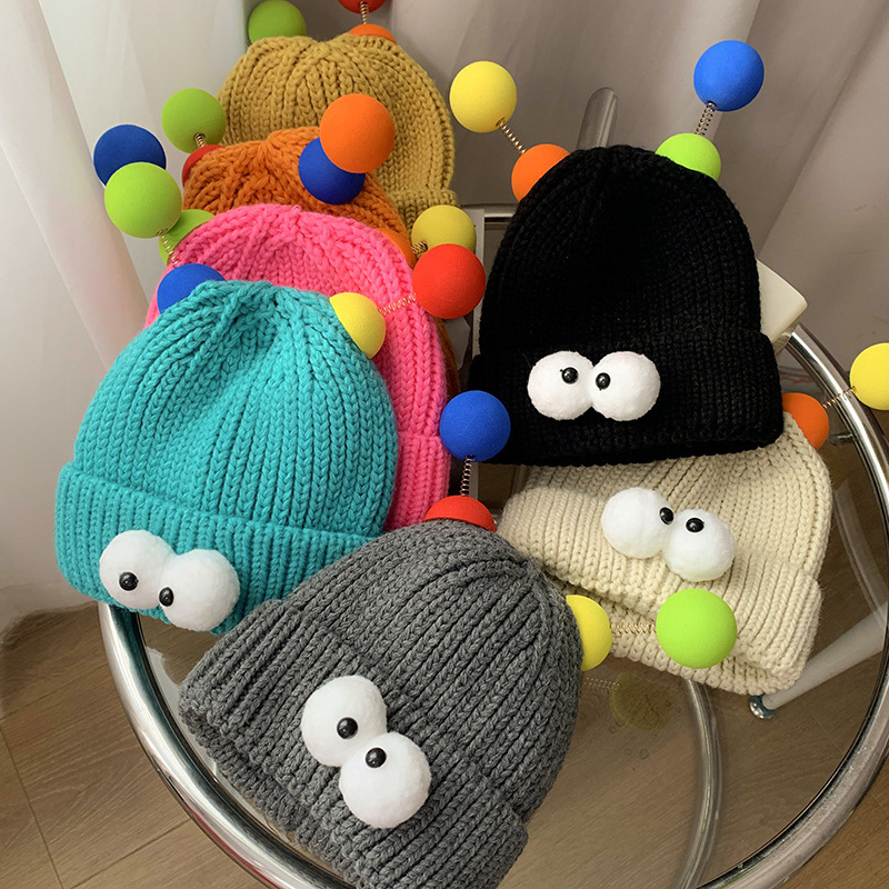 Wholesale Cute Cartoon Monster With Big Eyes Knitted Beanies Factory Custom Animal Kids Adult Winter Hat