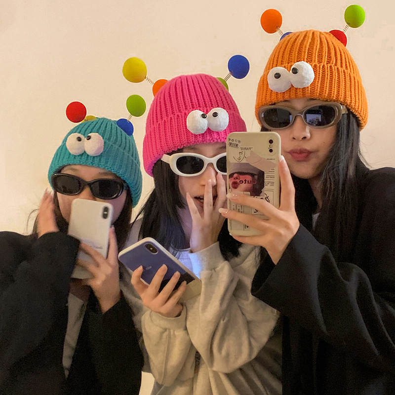 Wholesale Cute Cartoon Monster With Big Eyes Knitted Beanies Factory Custom Animal Kids Adult Winter Hat