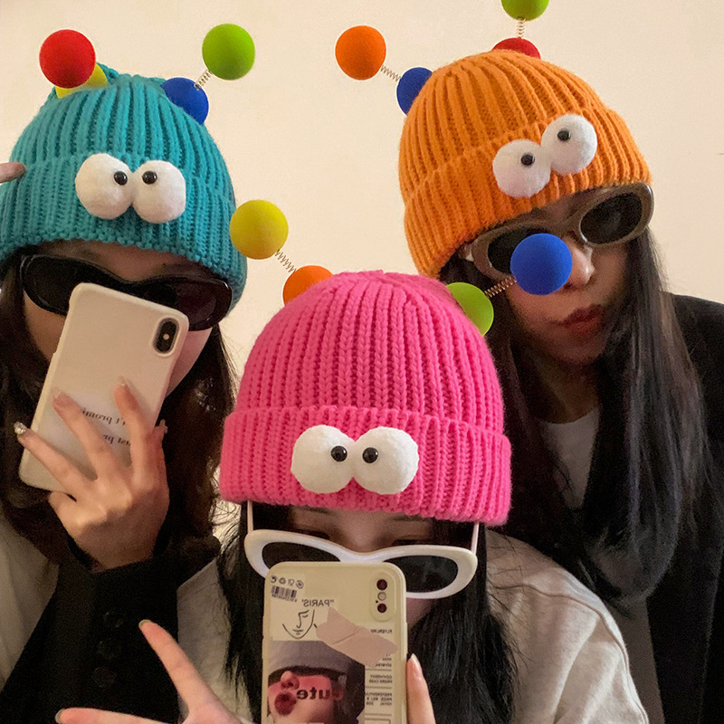 Wholesale Cute Cartoon Monster With Big Eyes Knitted Beanies Factory Custom Animal Kids Adult Winter Hat