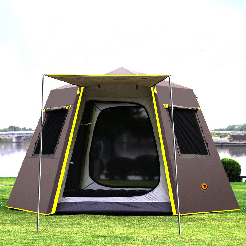 Outdoor Automatic Tent 5-8 People Camping 3-4 People Rainproof Thickened Hexagonal Aluminum Pole Outdoor Camping Double Tent