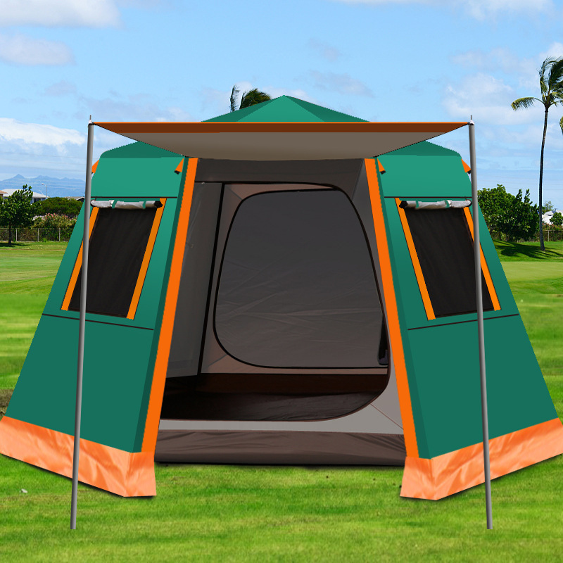 Outdoor Automatic Tent 5-8 People Camping 3-4 People Rainproof Thickened Hexagonal Aluminum Pole Outdoor Camping Double Tent