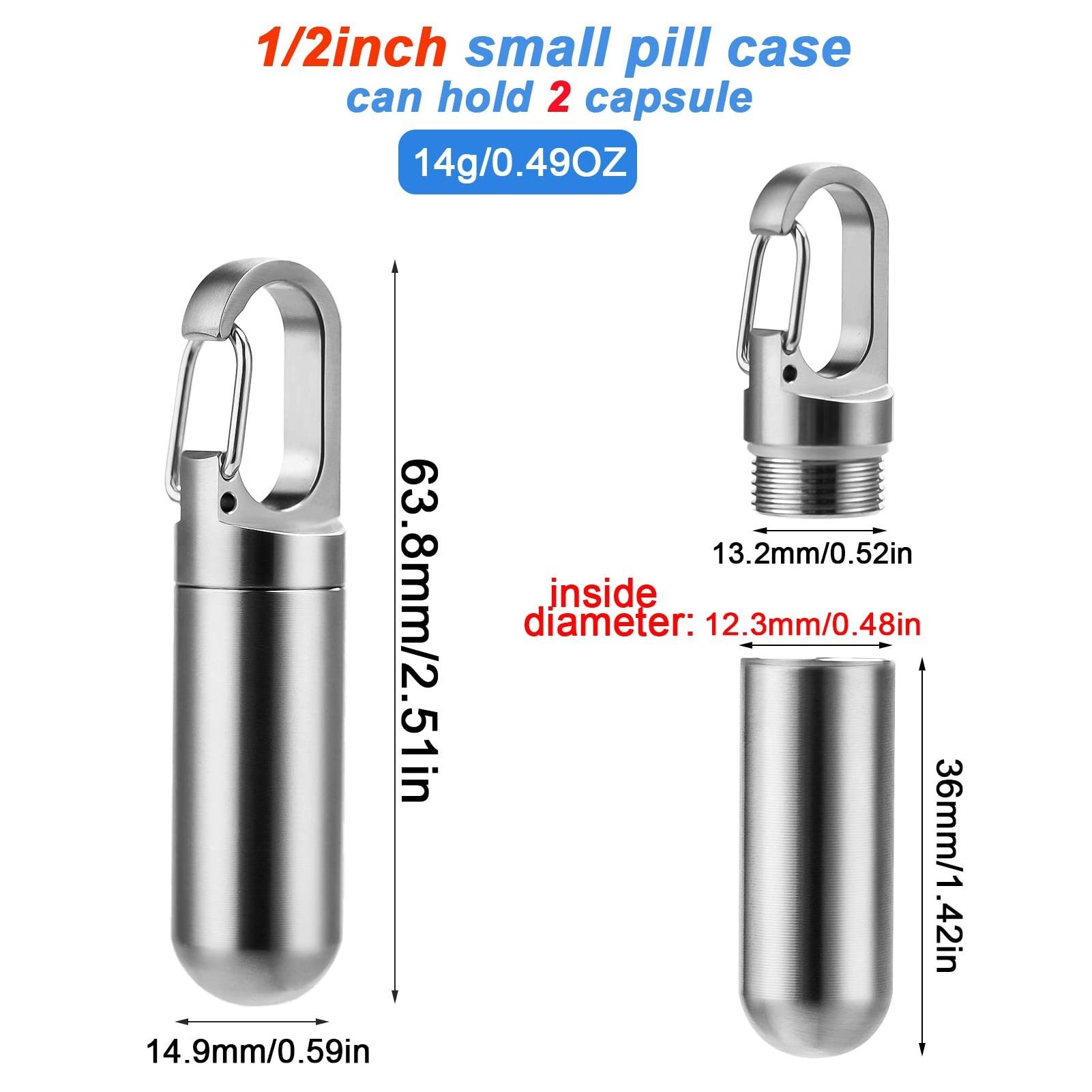 Stainless Steel Keychain Pill Holder Sealed Waterproof Bin Portable Small Pill Box Carry-on Pill Case