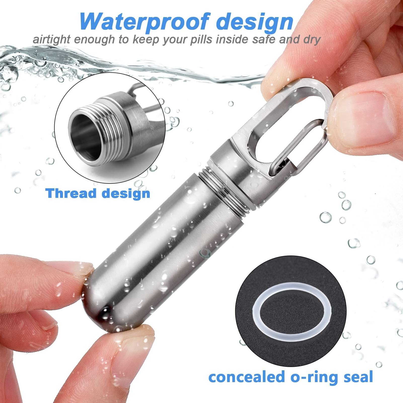 Stainless Steel Keychain Pill Holder Sealed Waterproof Bin Portable Small Pill Box Carry-on Pill Case