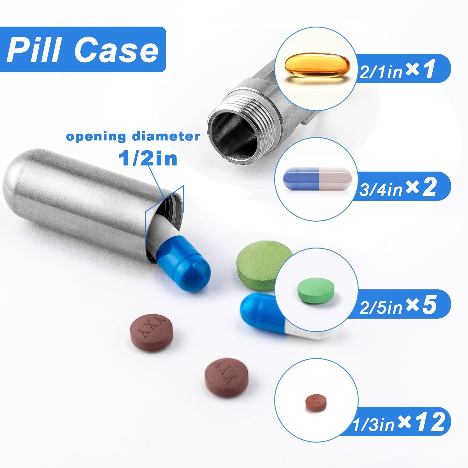 Stainless Steel Keychain Pill Holder Sealed Waterproof Bin Portable Small Pill Box Carry-on Pill Case