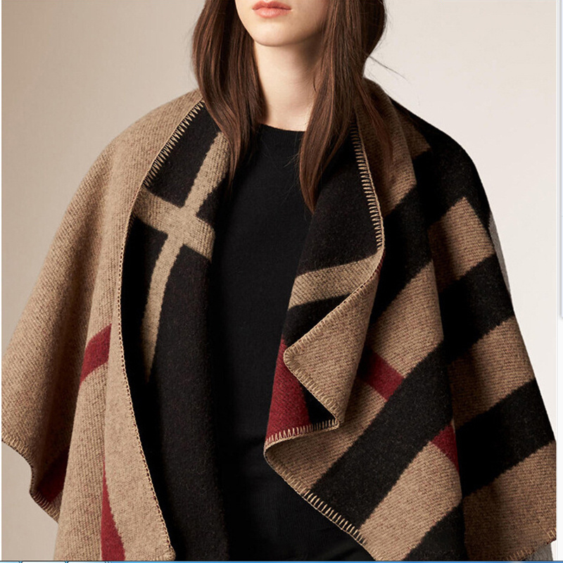 Autumn Winter Patchwork Plaid Pashmina Shawl Wholesale Women Fashion Cashmere Shawls Fleece Poncho