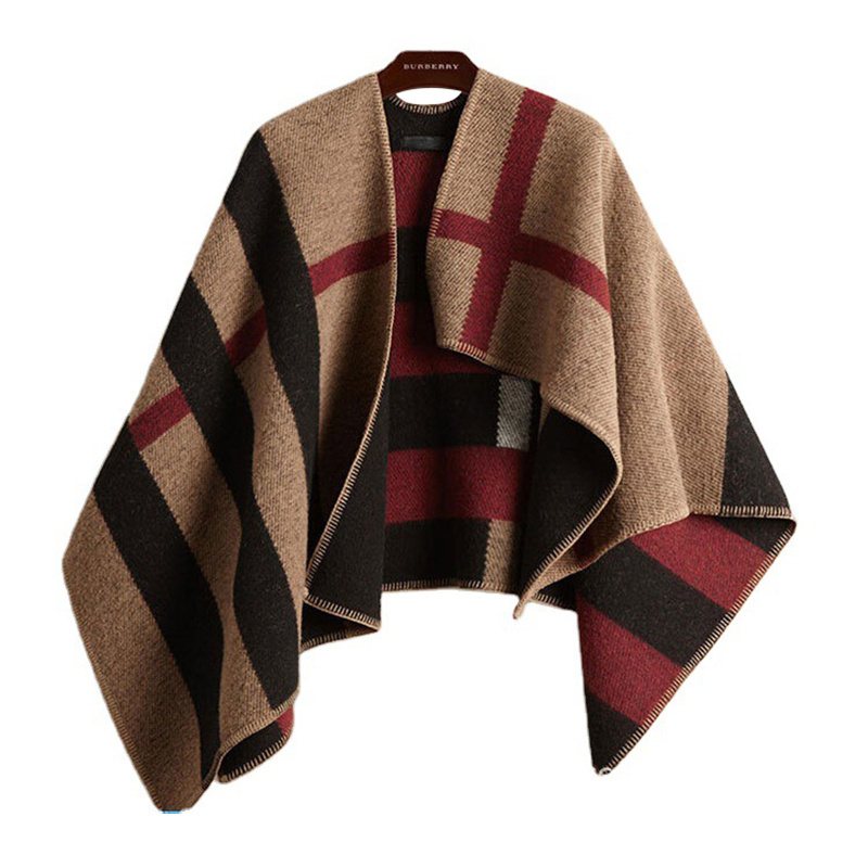 Autumn Winter Patchwork Plaid Pashmina Shawl Wholesale Women Fashion Cashmere Shawls Fleece Poncho