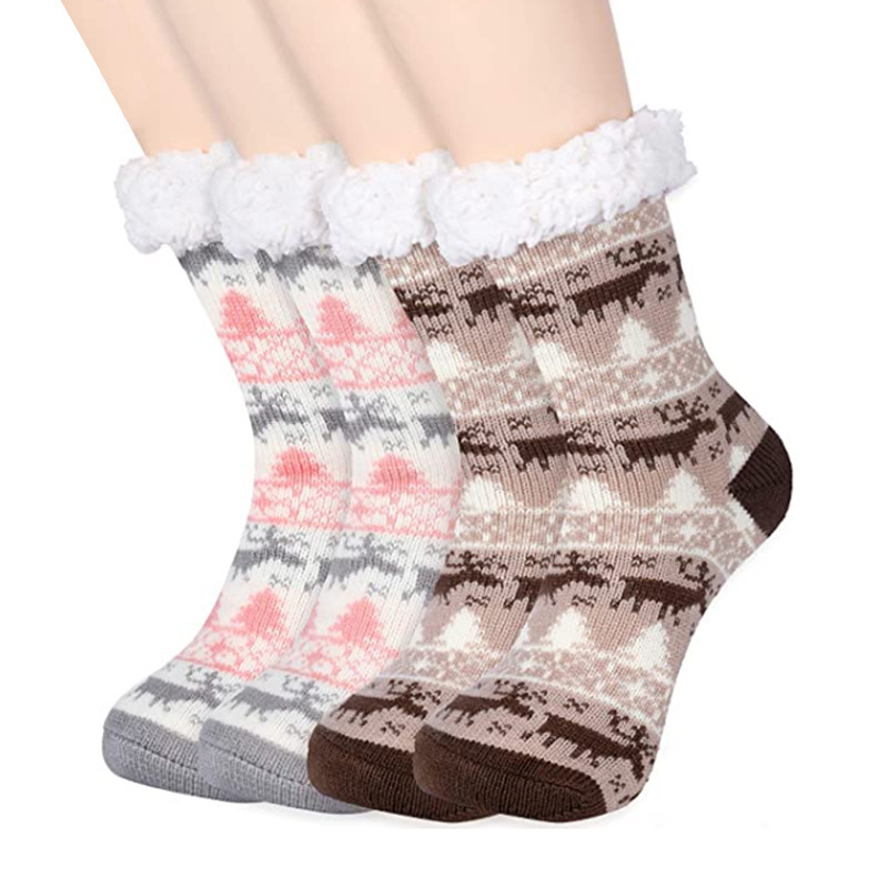 Thick christmas Silicone anti slip plus velvet warm floor socks for women girls home socks slippers socks Plus velvet popular