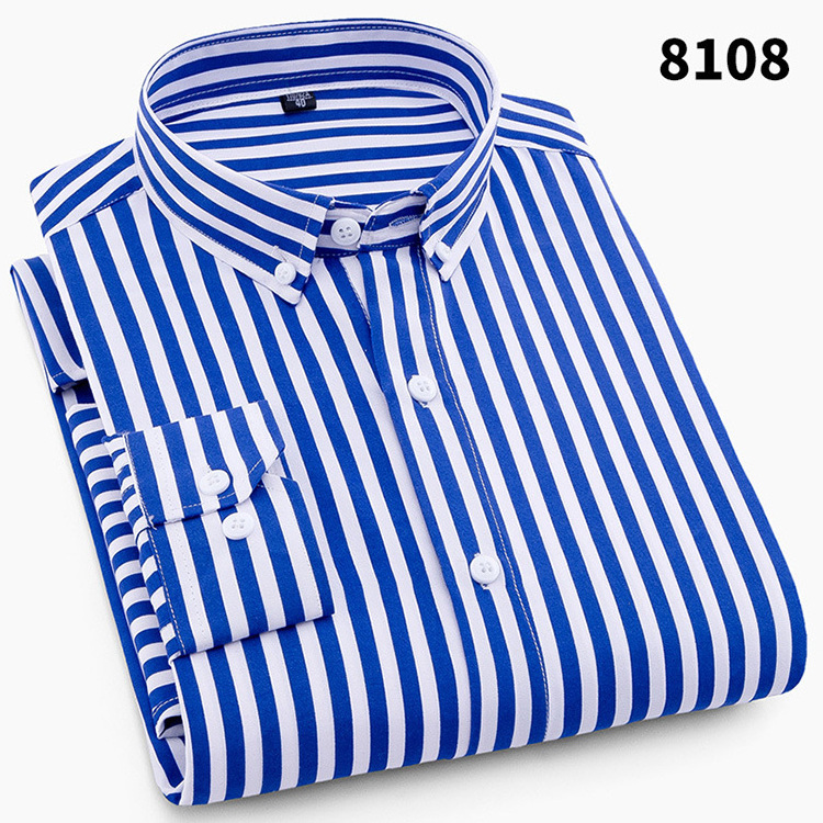 Custom Men's Striped Shirts Casual Long Sleeve Button Down Shirts