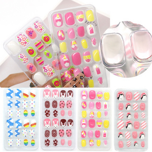 Cartoon Children Toddler Press on Nails Kids Fake Nails Tips Girls Full Cover Short Fingernails Festival False Nail