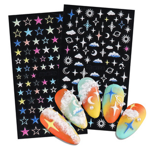 Hot Designs Handmade Flowers Nail Art Stickers Beauty Decoration 5d Relief Star Heart Star Moon Back Glue Nail Stickers Decals