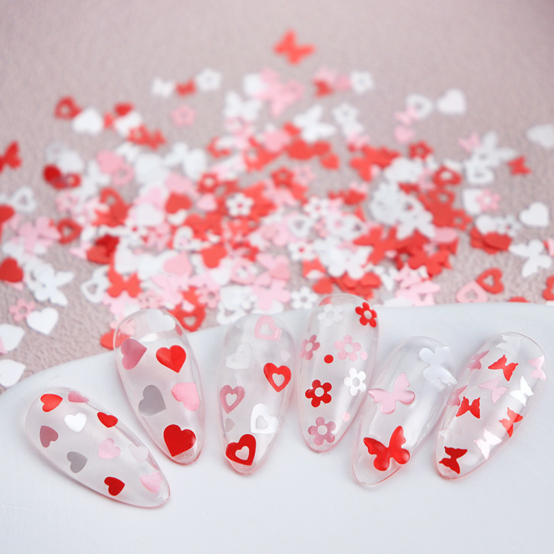 New Pink Heart Nail Art Sequins Sticker Valentine's Day Manicure Jewelry Decor Flower Love Heart Party Nail Sequins Glitter