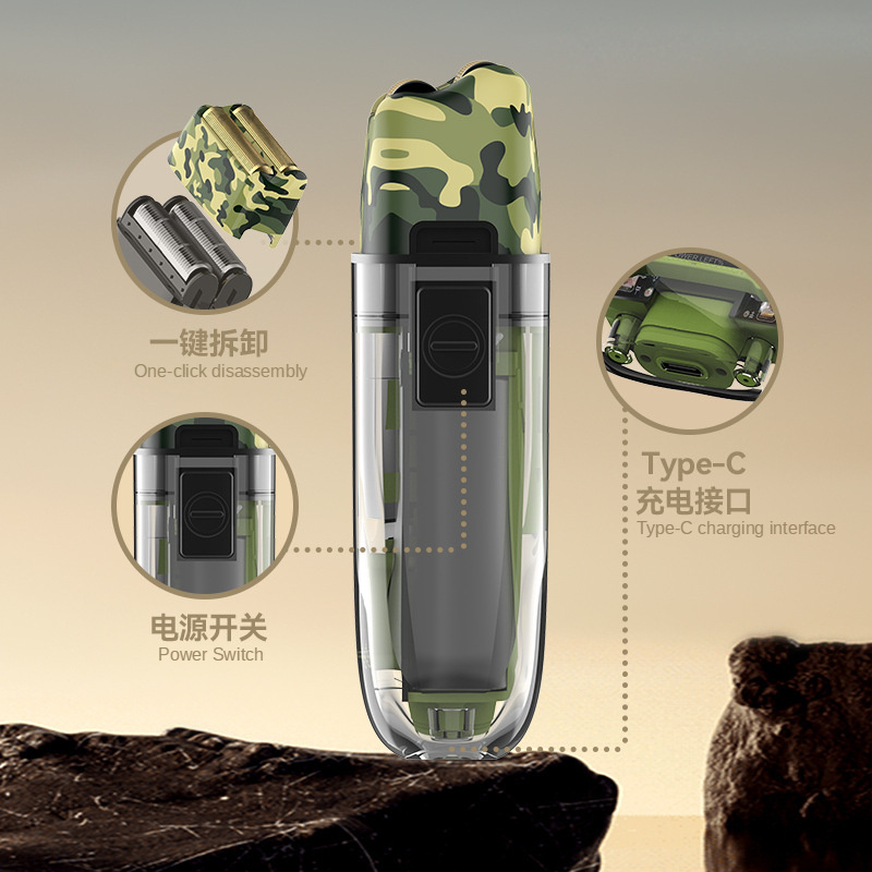 Kemei Km-Tx7 Usb Charging Transparent Body Camouflage Waterproof Men's Electric Shaver