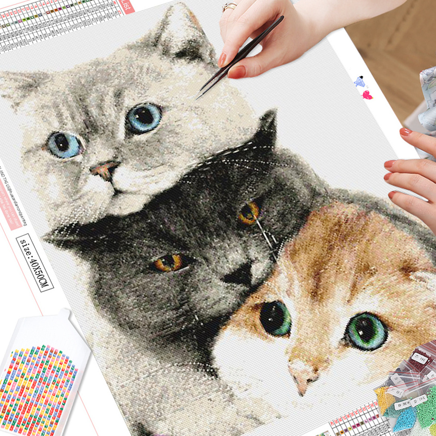 5D Diy Diamond Painting Cat Family Crystal Rhinestone Paintings Animal Diamond Embroidery Pictures for Living Room Wall Art