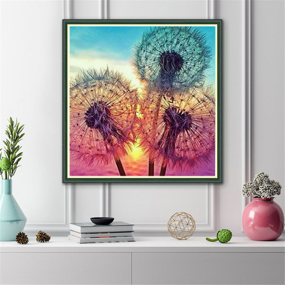 Diamond Painting Dandelion Full Drills Canvas Painting Wall Art Decor Flower Diamond Embroidery Kits For Kids Adults