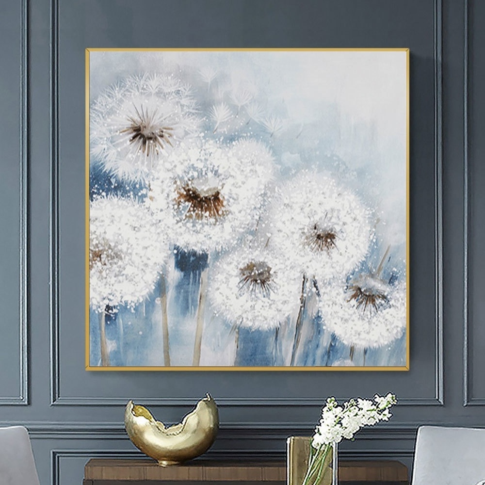 HUACAN Framed Handmade Oil Painting On Canvas Abstract Dandelion Art Wall Canvas Flower Art For Room Decor