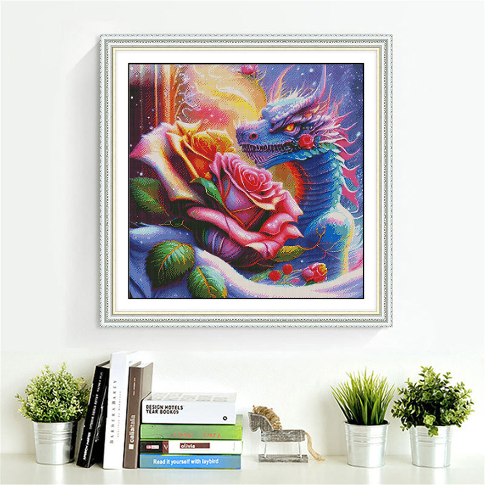 Embroidery Kits Dragon Animal Cross Stitch Threads Rose Flower DIY Gift Needlework Handmade Home Decor Printed Canvas