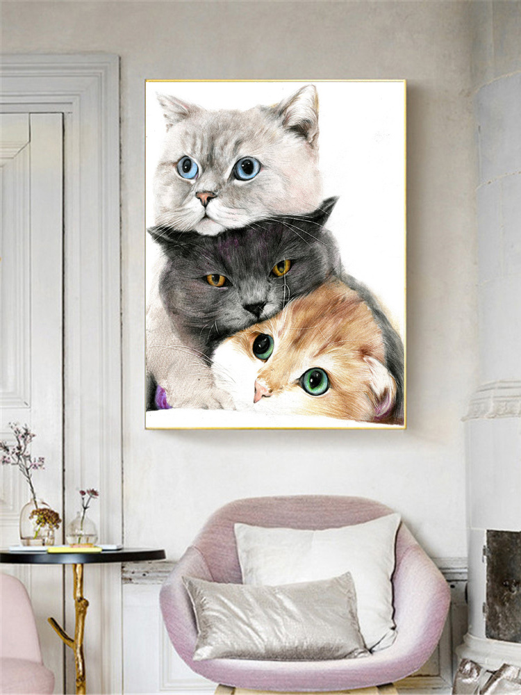 5D Diy Diamond Painting Cat Family Crystal Rhinestone Paintings Animal Diamond Embroidery Pictures for Living Room Wall Art