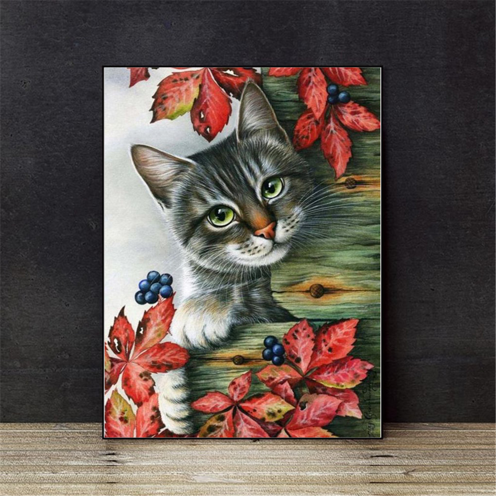 HUACAN Cross Stitch Lovely Cat Cotton Thread Painting DIY Needlework DMC Kits 14CT Embroidery Home Decoration