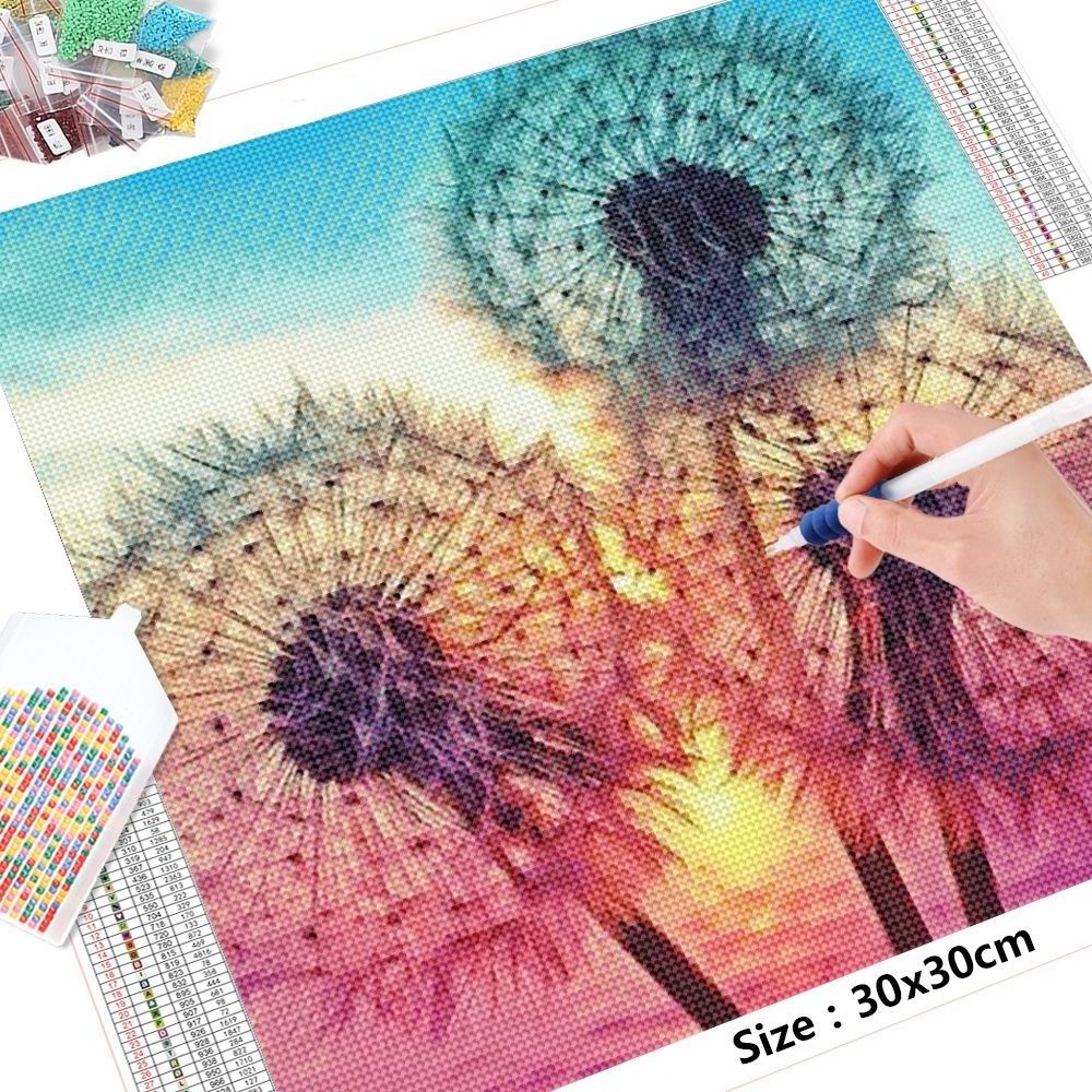 Diamond Painting Dandelion Full Drills Canvas Painting Wall Art Decor Flower Diamond Embroidery Kits For Kids Adults