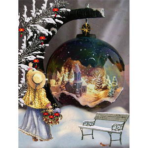 HUACAN DIY Christmas Diamond Painting Girl Portrait Castle Pine Glass ball Winter diamond Embroidery Mosaic wall collage kit