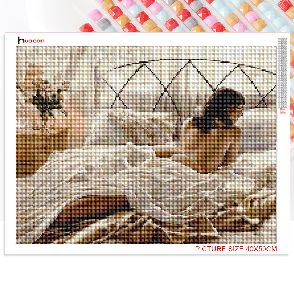 HUACAN Pop Art Bed Nude Picture Woman Portrait Diamond Painting Short Canvas Full Diamond Resin Cross stitch Kit Arts And Crafts