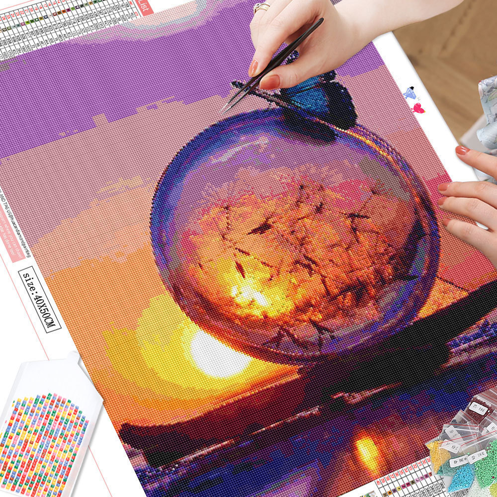 DIY 5D Full Resin Diamond Painting Kit Sunset Dandelion Diamond Embroidery Arts and Crafts Picture for Wall Decor