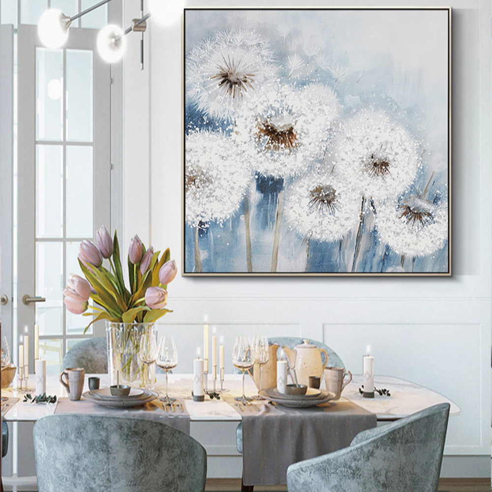 HUACAN Framed Handmade Oil Painting On Canvas Abstract Dandelion Art Wall Canvas Flower Art For Room Decor