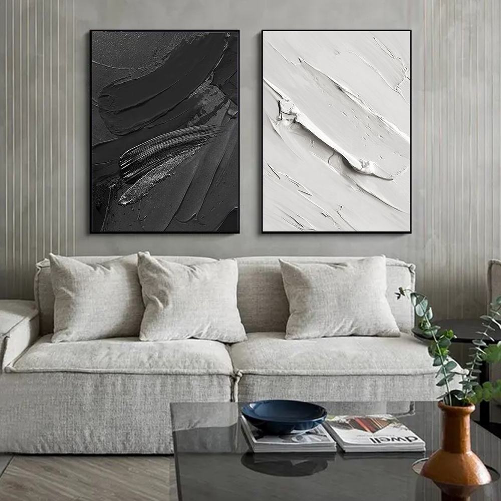 HUACAN Modern Abstract Hand Painted Oil Painting Wall Art Black White Pictures On Canvas Living Room Decoration