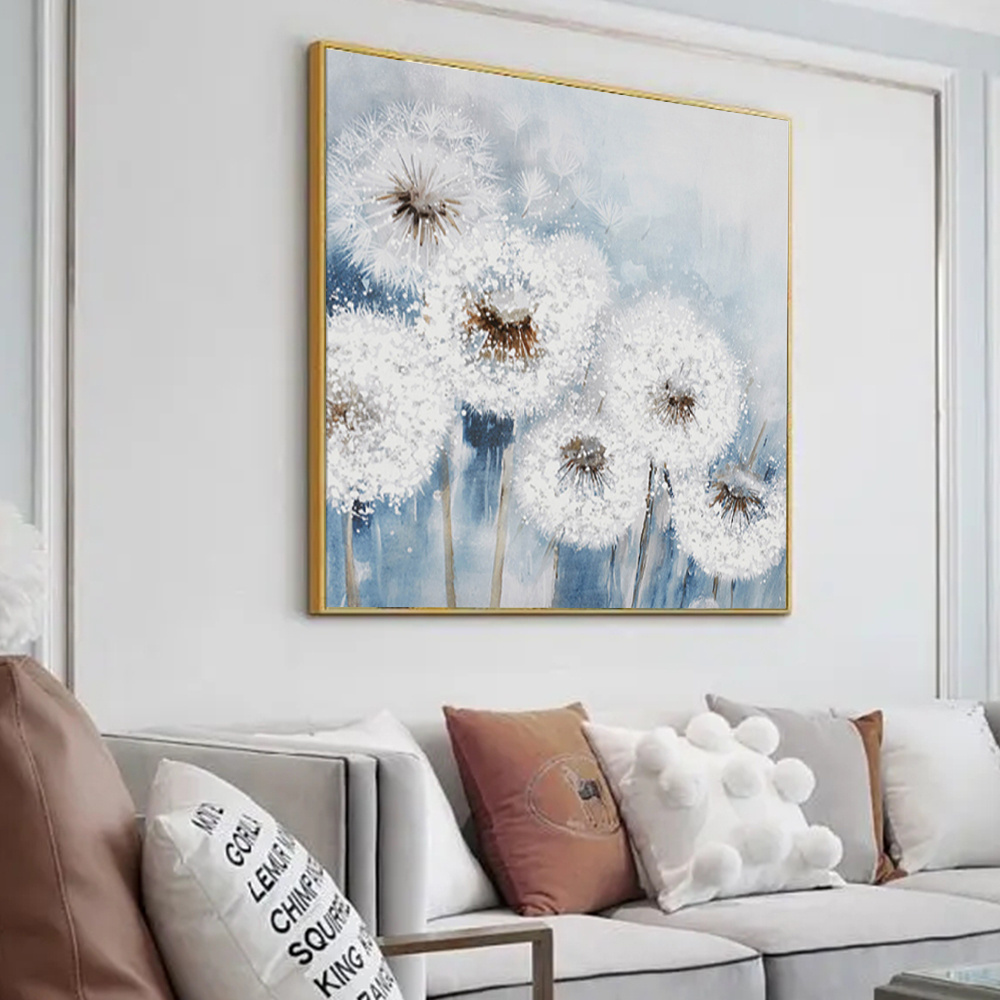 HUACAN Framed Handmade Oil Painting On Canvas Abstract Dandelion Art Wall Canvas Flower Art For Room Decor