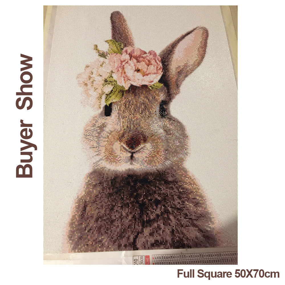 HUACAN 5D Diamond Painting Rabbit Diamond Embroidery New Animal Pictures Of Rhinestones Mosaic Cross Stitch Wall Art