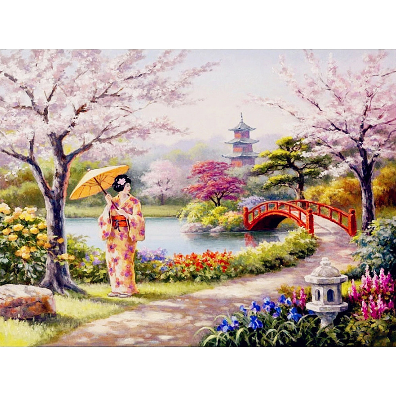 5D DIY Diamond Painting Landscape House Mosaic Sale Japanese Diamond Embroidery Cherry Blossoms Home Decor