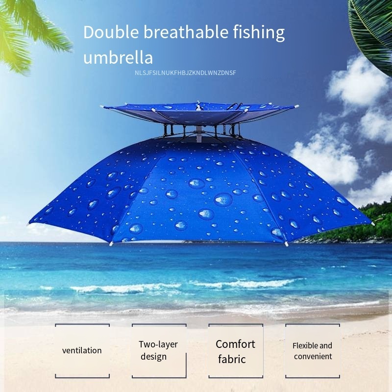 Lakuna 2024 summer silver coating Double Layers camping fishing umbrella hat promotional foldable hands free head hat umbrella