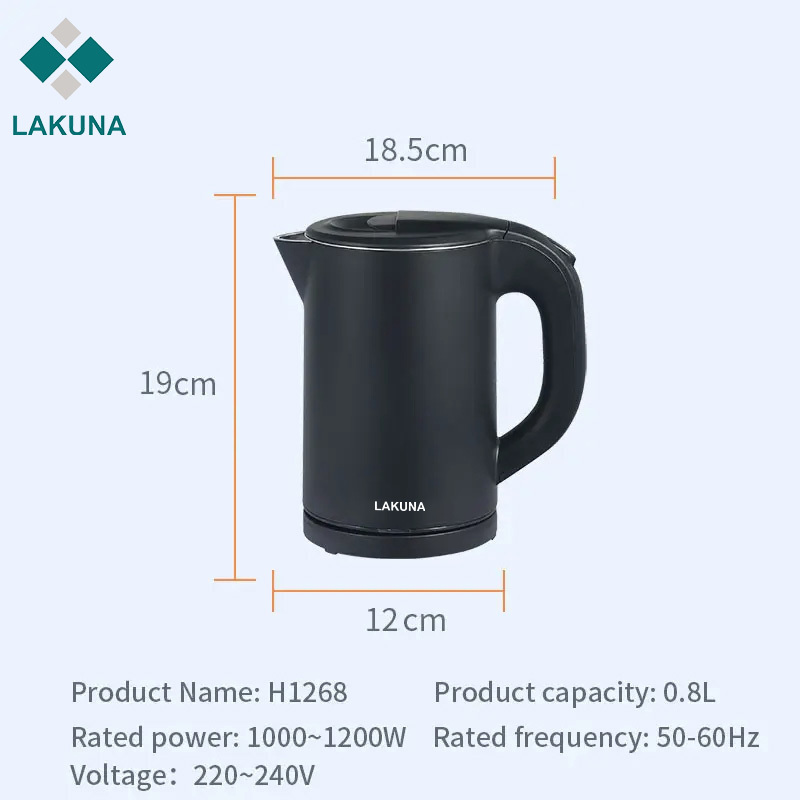 Lakuna hotel kettle supply water double layer stainless steel 304 H12698 0.8L