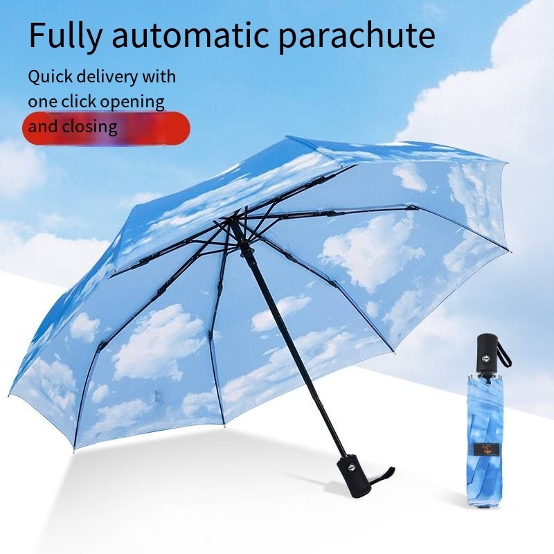 Lakuna in stock 3 Folding blue sky and cloud Adult Automatic Umbrellas Woman and Man's Umbrella Custom Logo