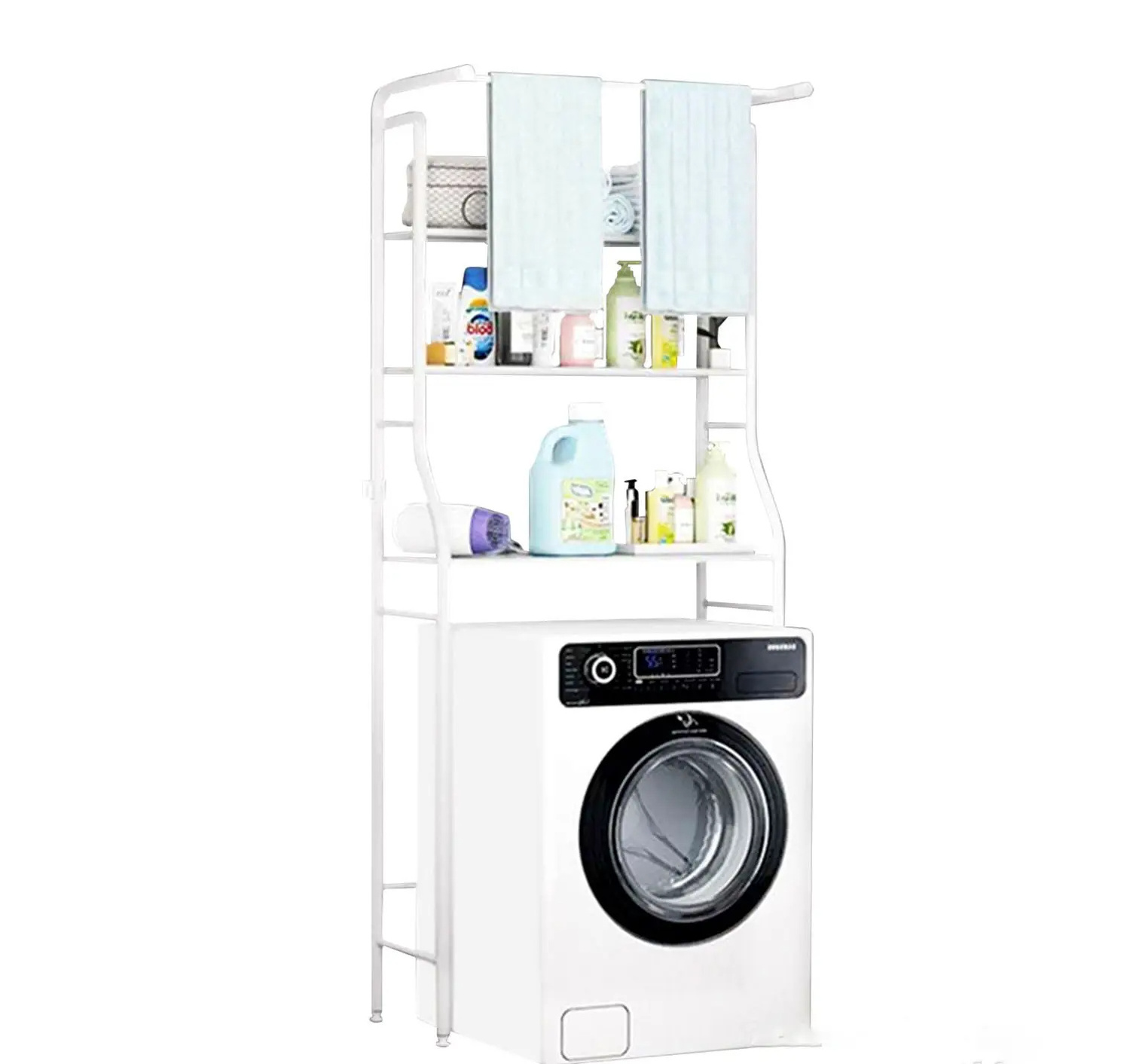 Floor Standing Washing Machine Shelf with Towel Hanger Bathroom Storage Rack Organizer Rack over Washing Machine