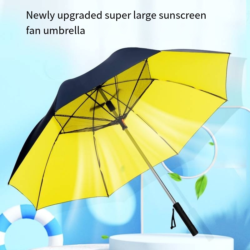 LaKuNa  2024 summer automatic electric fan umbrella 210T 27inch 8K sunshade cool UV coated wind proof fiberglass man umbrellas