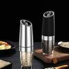 Silver Battery Powered With LED Light Automatic Operation Stainless Steel Gravity Electric Mill Pepper And Salt Grinder Set