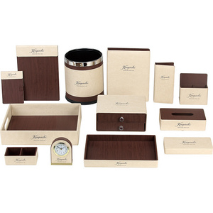 Luxury Dubai Hotel Room Leather Storage Set Hotel Wood Grain Leather Tray Hotel Durable Leather Tea Box